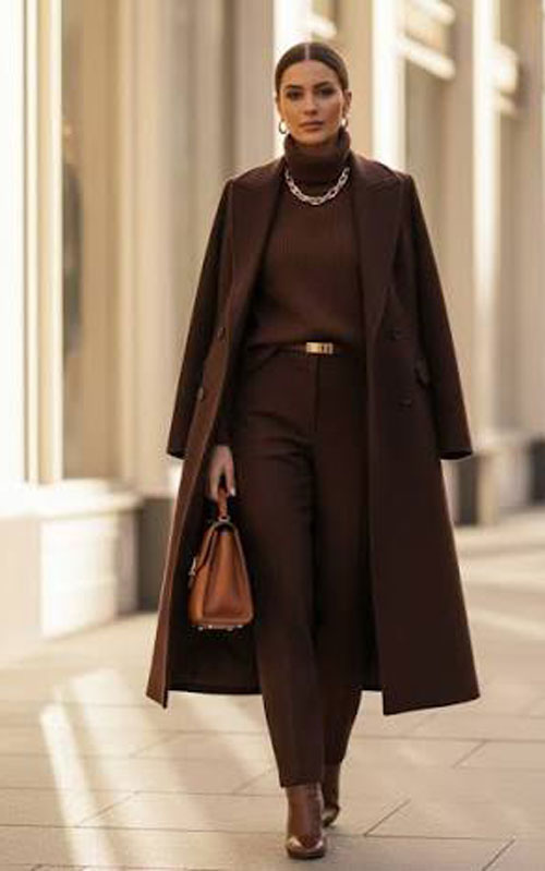 چطور برای استایل پاییز 1405 آماده شویم - Chocolate Brown Monochrome Outfit Women۲