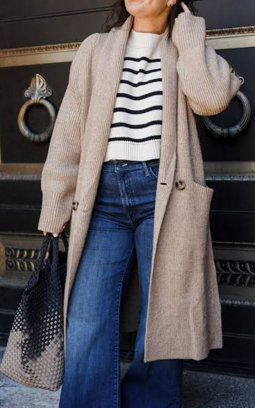 چطور برای استایل پاییز 1405 آماده شویم - Oversized Cardigan Wide Leg Pants Women Fall Outfit 1